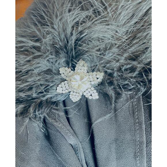 Unique Vintage 1920s Flapper Dress Black Sz L with Ostrich Rhinestone Pin #48 - Picture 4 of 6